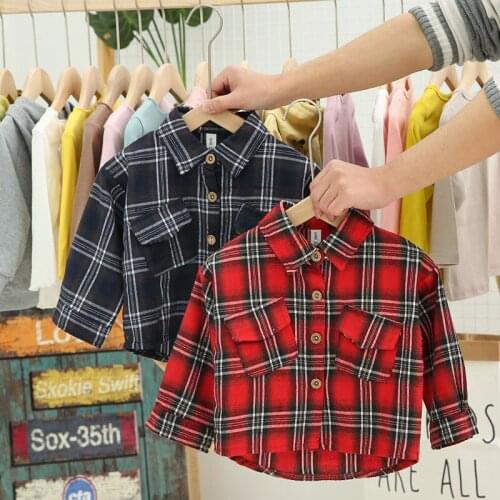Plaid Christmas Red Toddler Boys Girls Shirts Quality England Style Baby Kids Shirts Childrens Clothing