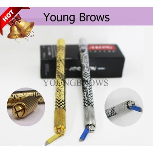 2 pcs Microblading Manual Pen Dragon/Phonix For Curved Flat Needle Silver and Gold Mix Color Beauty Center Guangzhou