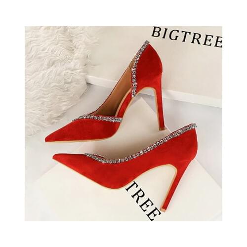 Crystal Women Pumps Flock Fashion Shallow High Heels 10CM Female Shoes Spring Summer Sexy Stilettos Platform Wedding Party Shoes