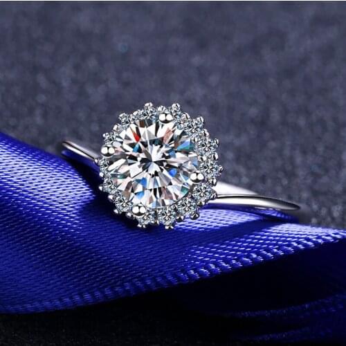 Silver 1 Carat Excellent Cut Diamond Test Passed D Color VVS1 Snowflake Moissanite Ring Silver 925 Party Jewelry Birthday Gift