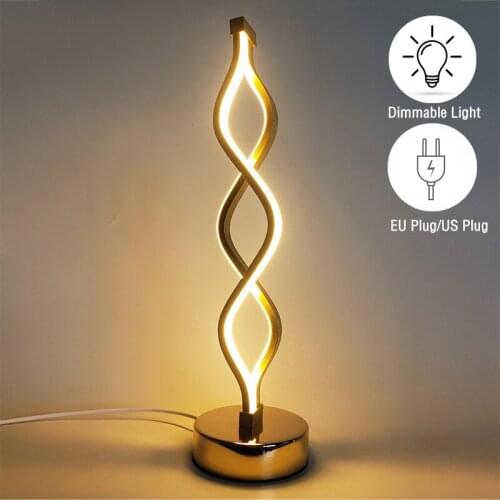 Modern LED Spiral Table Lamp Intelligent Dimmable Eye Protection Night Light Bedroom Lighting Fixture EU/US Plug