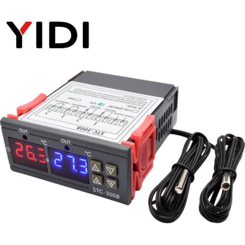 STC-3008 Dual LED Digital Temperature Controller Incubator Thermostat Heater Cooler Control Two Relay Output Thermoregulator