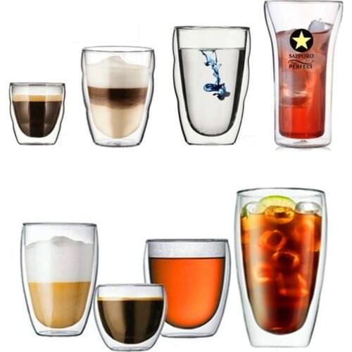 80-650ml glass Coffee mug Heat-resistant double glass transparent mug tea Milk Lemon Juice drinking cup handle Drin