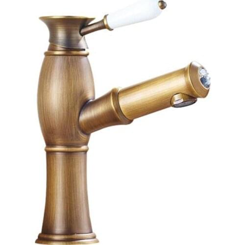 Vidric Pull Out Basin Sink Faucets Mixer Tap Brass Bathroom Antique Bronze Faucet pull out Modern Bath Black Gold Faucet ELF1201