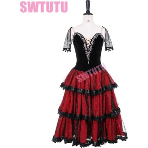 Spanish Dance Costume Spanish Kitri Dance Ballet Dress Don Quixote Adult Black Red Romantic Professional Ballet Long Tutu BT9500