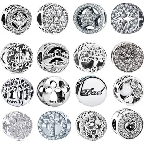 2021 New Silver Color Shining Round Beads Family Tree Fit Pandora Charms Bracelet DIY Women Original Beads Gifts Wholesal Custom