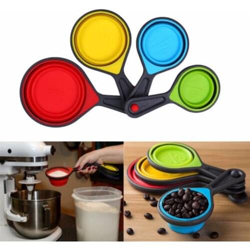 4Pcs/set Environmental Friendly Folding Silicone Measuring Set Tools 4pcs Home Kitchen Measuring Cups Spoon For Baking SN1110