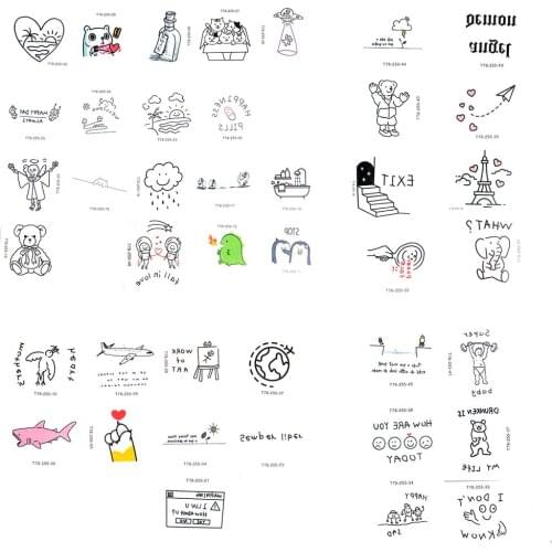 45Pcs/lot Simplicity Cute English Series Temporary Tattoos Sticker And Decals Waterproof Body Art Womens Fake Tattoo Cartoons