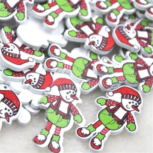 New 50pcs Mix Snowman Christmas Wood Scrapbooking Sewing Button WB319
