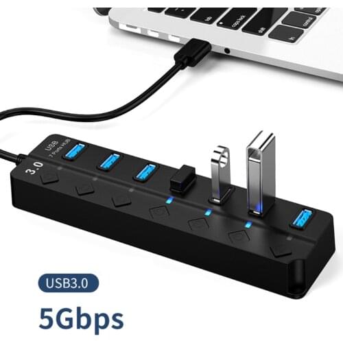53CC 7-port USB 3.0 Hub with Current Protection, Multi USB Port Expander, Fast Data Transfer USB Splitter for Windows PC