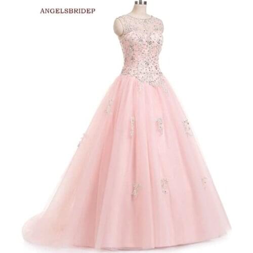 ANGELSBRIDEP Sheer Neck Birthday Quinceanera Dresses For 15 Party Formal Applique Beaded Abendkleider Princess Gowns Plus Size