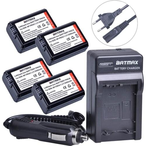 Batmax 4Pcs NP-FW50 NPFW50 Battery + Digital Wall Charger for Sony Alpha a7, a7II, a7R, a7RII, a7S, a7SII, a5000, a5100, a6000