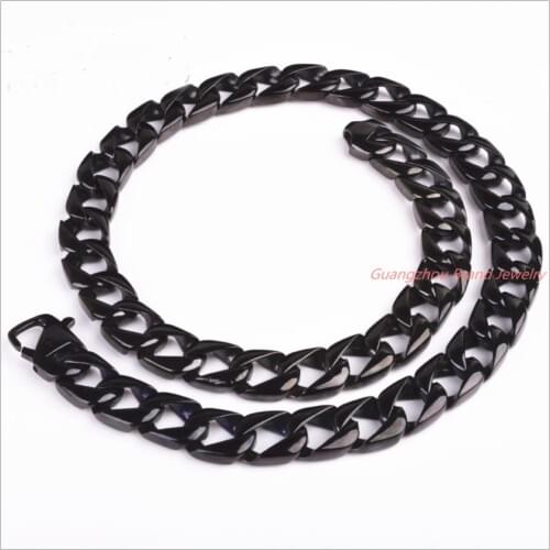 24"*15mm 203g New Arrive Fashion Jewelry 316L Stainless Steel Black Curb Cuban Chain Mens Necklace High Quality Good Gift
