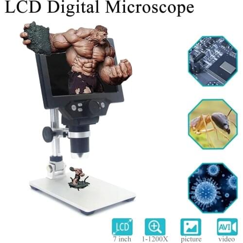 G1200 Digital Microscope 12MP 7 Inch Large Color Screen Large Base LCD Display 1-1200X Continuous Amplification Magnifier stand