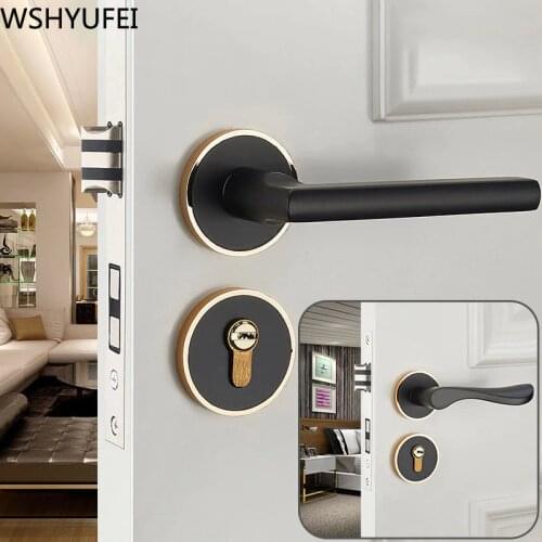 WSHYUFEI solid space aluminum door locks Continental bedroom minimalist interior door handle lock cylinder security locks Mute