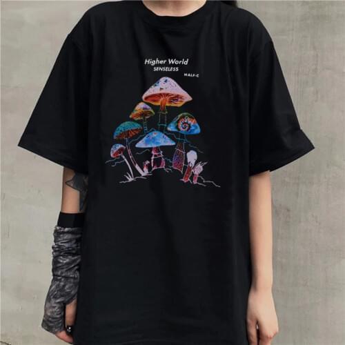 Colorful Mushroom Harajuku Print Casual Summer Streetwear Korean Simple T-shirt Tee Chic Gothic Ulzzang Punk Short Sleeve Top