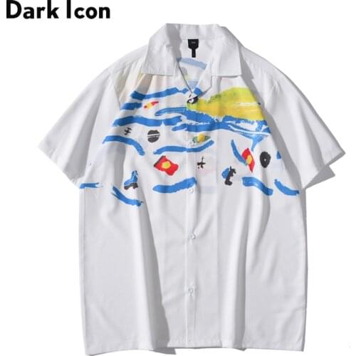 Dark Icon White Graffiti Hawaiian Shirts Street Mens Polo Shirt Summer Light Weight Cool Material Blouse Male Tops