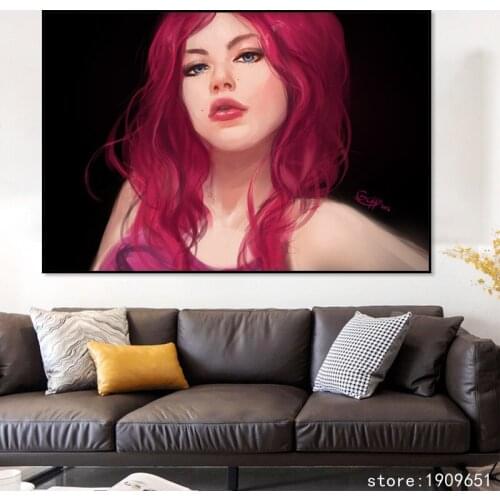Cotton no frame modern cartoon red hair anime girl canvas printings oil painting printed on cotton wall art decoration pictures
