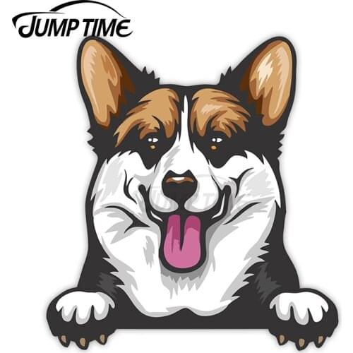 JumpTime 13 x 6.8cm Pembroke Welsh Cute Peek Peeking Peekers Window Vinyl Car Bumper Funny Dog Puppy Windows Windshield Stickers