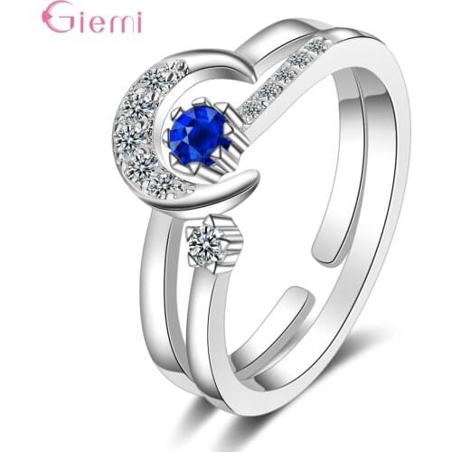 925 Sterling Silver Rings For Women Jewelry Crystal Moon Finger Knuckle Ring Bridal Set Adjustable Party Wedding Jewelry