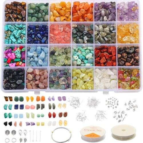 Natural Stone Beads Kit Crystal Amethyst Chips Lobster Clasp Rings Earring Hook Charms Set DIY Earrings Bracelet Jewelry Making