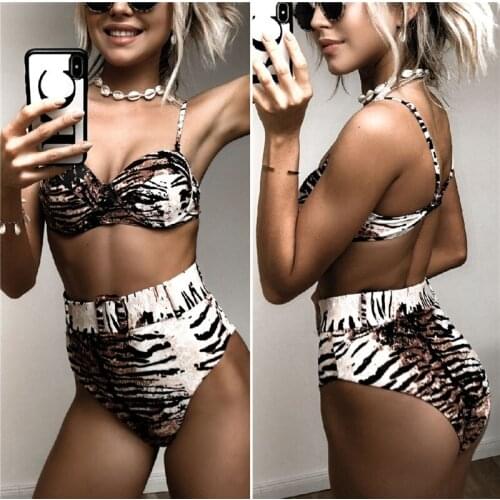 FlowerDance Swimming Suit for Women Bikinis Two-piece Swimsuit High Waist Bikini Sexy Leopard Print High Waist Polyester