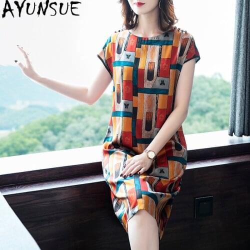 AYUNSUE Summer Floral Silk Woman Dress 2021 Elegant Vintage Plus Size Dresses for Women 4xl 5xl 6xl Fashion Party Vestido KJ6593
