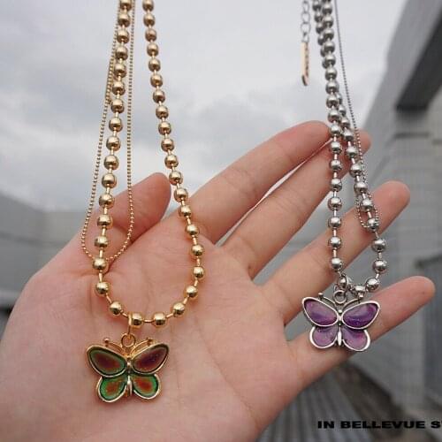 [Takura] Pre-Vanida Celebrity Inspired Multi-Color Butterfly Beads Double Chain Bead Necklace Chain Necklace