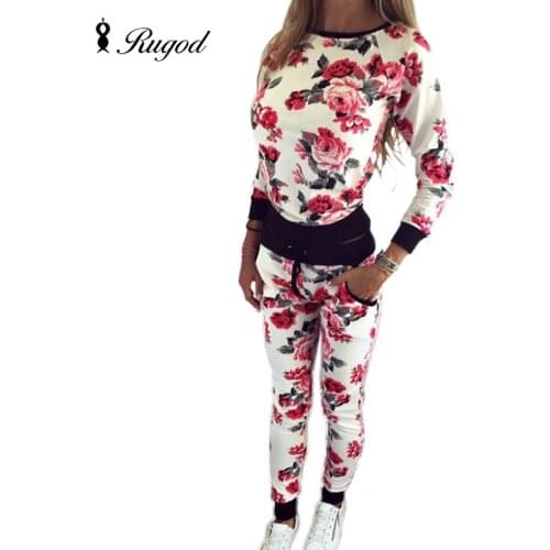 Fashion Women Sweatshirt Sportswear Autumn Winter Printed Flower Tracksuits Long-sleeve Casual Suit Costumes Mujer 2 Piece Set