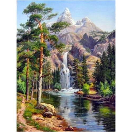 Embroidery Counted Cross Stitch Kits Needlework - Crafts 14 ct DMC Color DIY Arts Handmade Decor - Waterfall in the Mountains