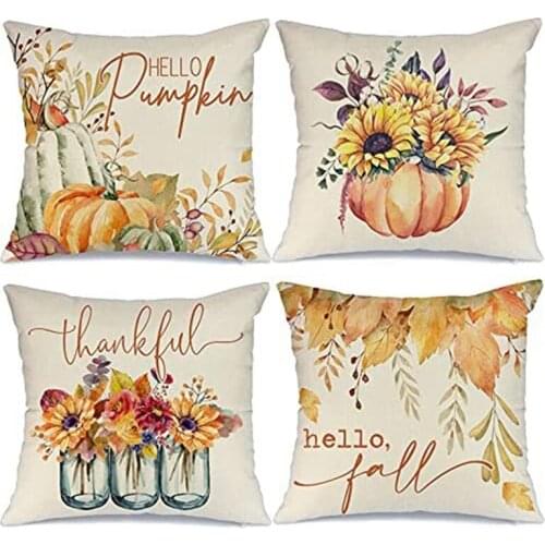 Fall Pillow Covers 18X18 Set Of 4 For Fall Decor Decorative Throw Pillows Farmhouse Autumn Cushion Covers For Couch