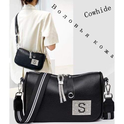 Summer new style 100% cowhide Shoulder Bag Luxury Solid tassel Crossbady Bags for Women Soft Purses and Handbags Cosmetic Bag