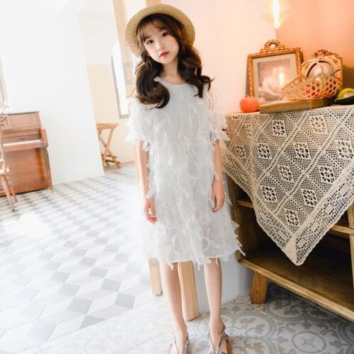 New Arrival Summer Cute Princess Dress Fashion Girls Clothes Kids and Teen Girls White Feather Personality Party Dresses, #8662