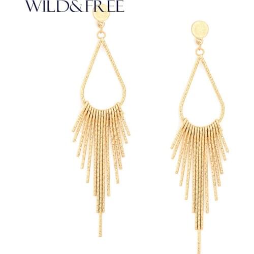 New Fashion Gold Long Tassel Statement Earrings Jewelry For Women Vintage Alloy Water Drop Shape Pendant Stud Earrings Brincos