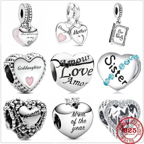 New style 925 sterling silver charm beads mother family member fit original pandora bracelet DIY womens jewelry