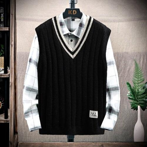 2021 autumn and winter new vest sweater mens knit sweater pullover v-neck sweater