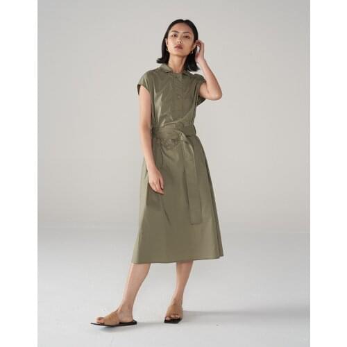 Ouverey Women Maxi Lapel Single Breasted Dresses Relaxed Short Sleeve Cotton Shirt Dress