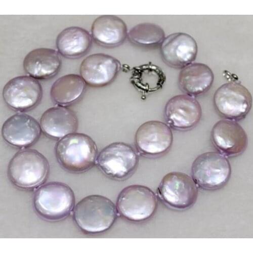 Free shipping 15-16mm freshwater pearl necklace coin lavender 17" "Handmade"necklac Alloy