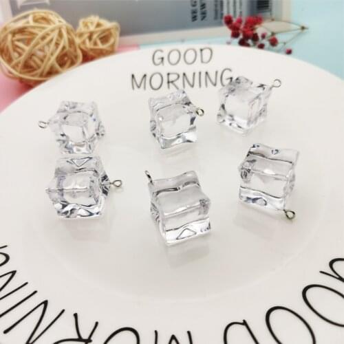 10pcs 3D Ice Cube Resin Charms DIY Jewelry Earring Pendants Cool Transparent Ice Charms Keychain Decoration Floating Craft YZ719