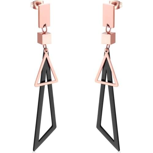 316L Stainless Steel Rose Gold Titanium Steel Earrings Never Fade Personality Geometric Trend Triangle Pendant Earrings