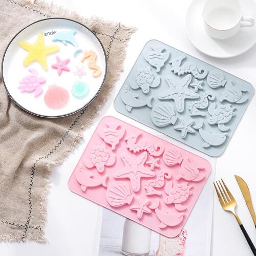 Marine life 3D stereo silicone biscuit mold Dolphin shell fudge chocolate mold DIY baking cake decoration tool 23.4*16.6cm