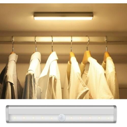 10 LEDs Under Cabinet Light PIR Motion Sensor Night Light Cupboard Wardrobe Bed Lamp AAA Battery Operated Stairs Kitchen Light