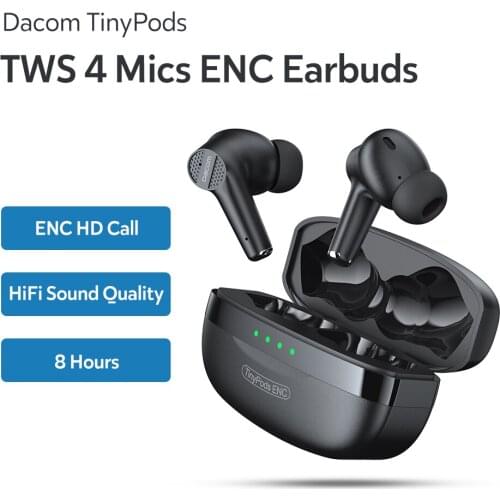 DACOM TinyPods ENC Noise Cancelling Headphones TWS Bluetooth 5.1 True Wireless Binaural Sports Stereo Headphones AAC Type-C