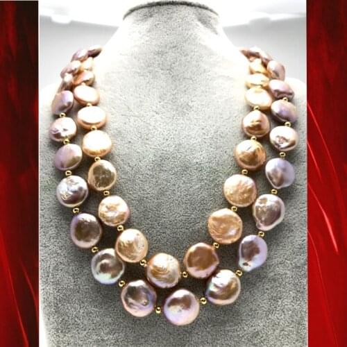 Fine Jewelry natural pearl 13-14mm natural freshwater Baroque Baroque button authentic purple PINK 925 Silver clasp 17INCH