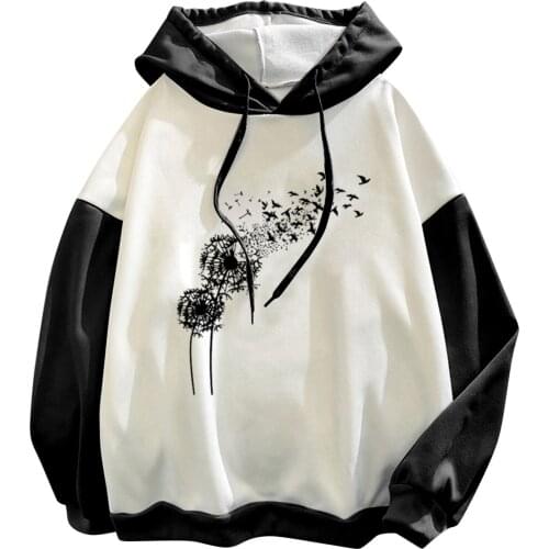 Hooded Sweatshirt Womens Dandelion Print Fashion Pullover Casual Hoodies Long Sleeve Tops Streetwear Loose Fall 2021 Women