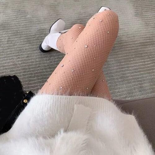 Lady Stocking Femme Diamond Sexy Tights Transparent Fishnet Women Stockings Pantyhose Diamond Party SW02