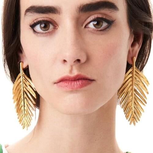 Best Lady Vintage Leaves Shaped Maxi Statement Earrings Fashion Jewelry For Women Wedding Party Hot Sale Big Drop Dangle Earring