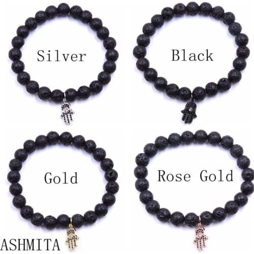 ASHMITA 2019 Micro Water Drill Hand 8MM Lava Stone Bracelet Gift For Women Men Bracelets Young Fashion Beautiful Jewelry