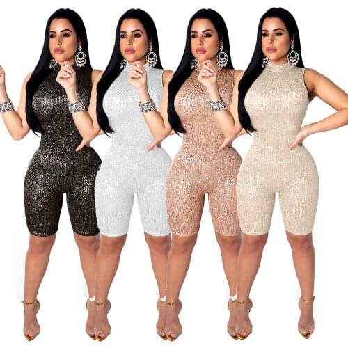 Sequin playsuit body Sexy Tank rompers womens jumpsuit bodycon Short women clothes 2019
