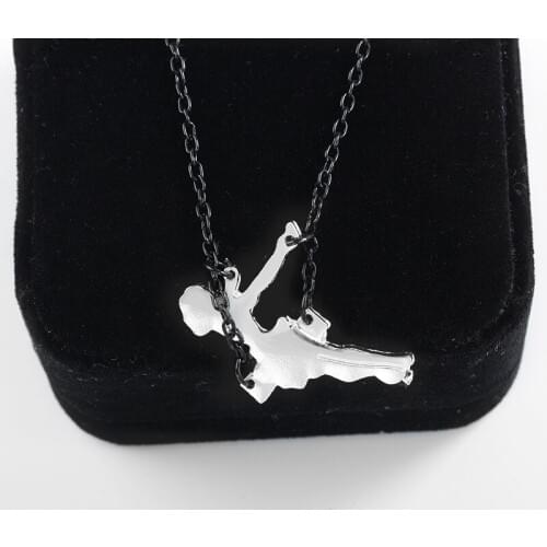 Silver Plated Swinging Girl Pendant Black Metallic Chain Women Necklace